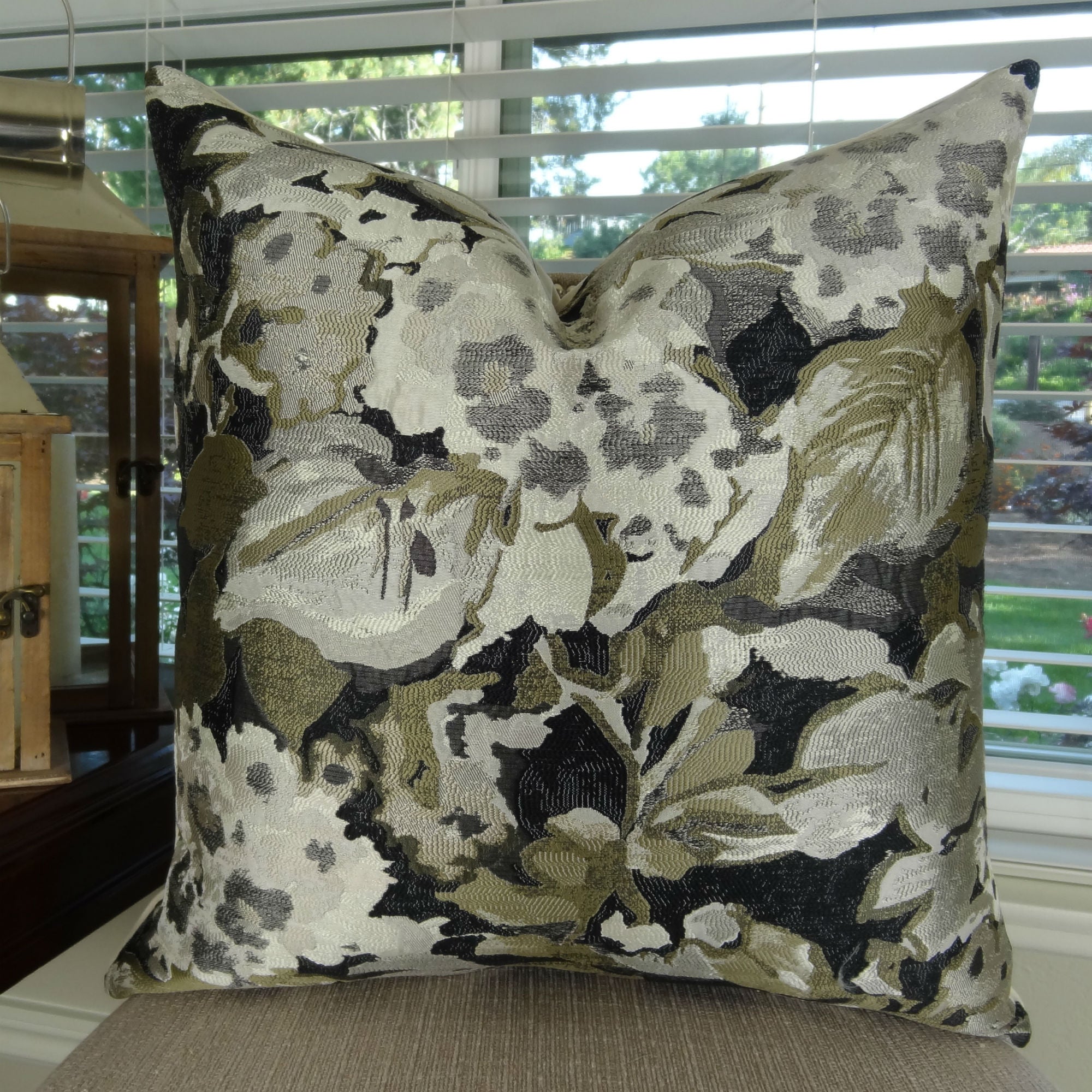 Gray Black Luxury Throw Pillow Floral Accent Pillow 11420 PillowsAndDecor