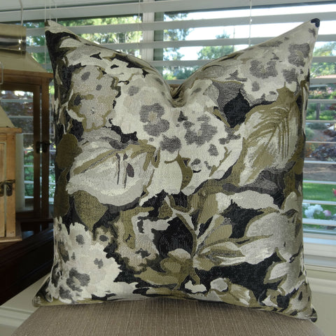 Gray Black Luxury Throw Pillow, Floral Accent Pillow, 11420
