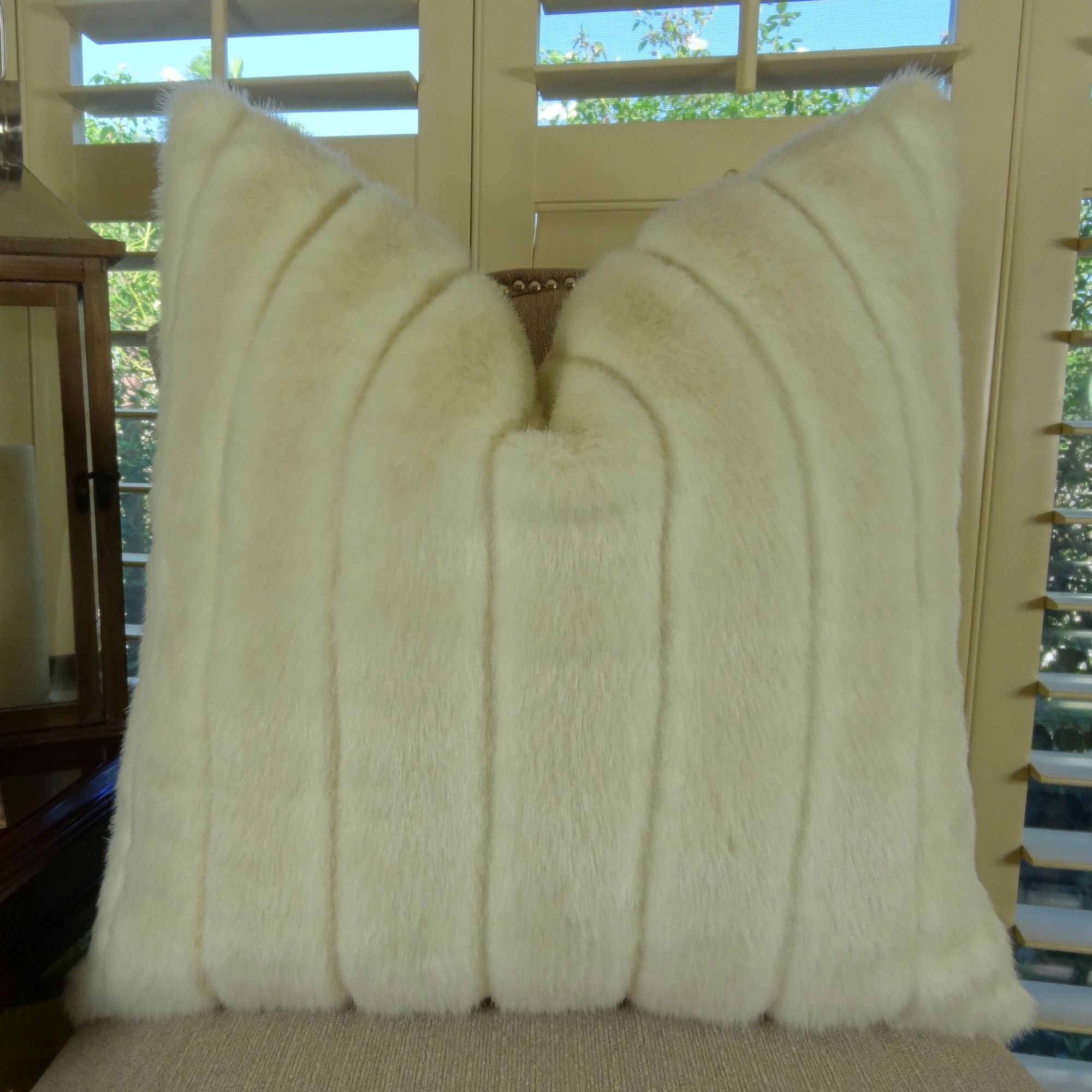 Ivory Off White Luxury Faux Fur Throw Pillow, Accent Pillow, 17420
