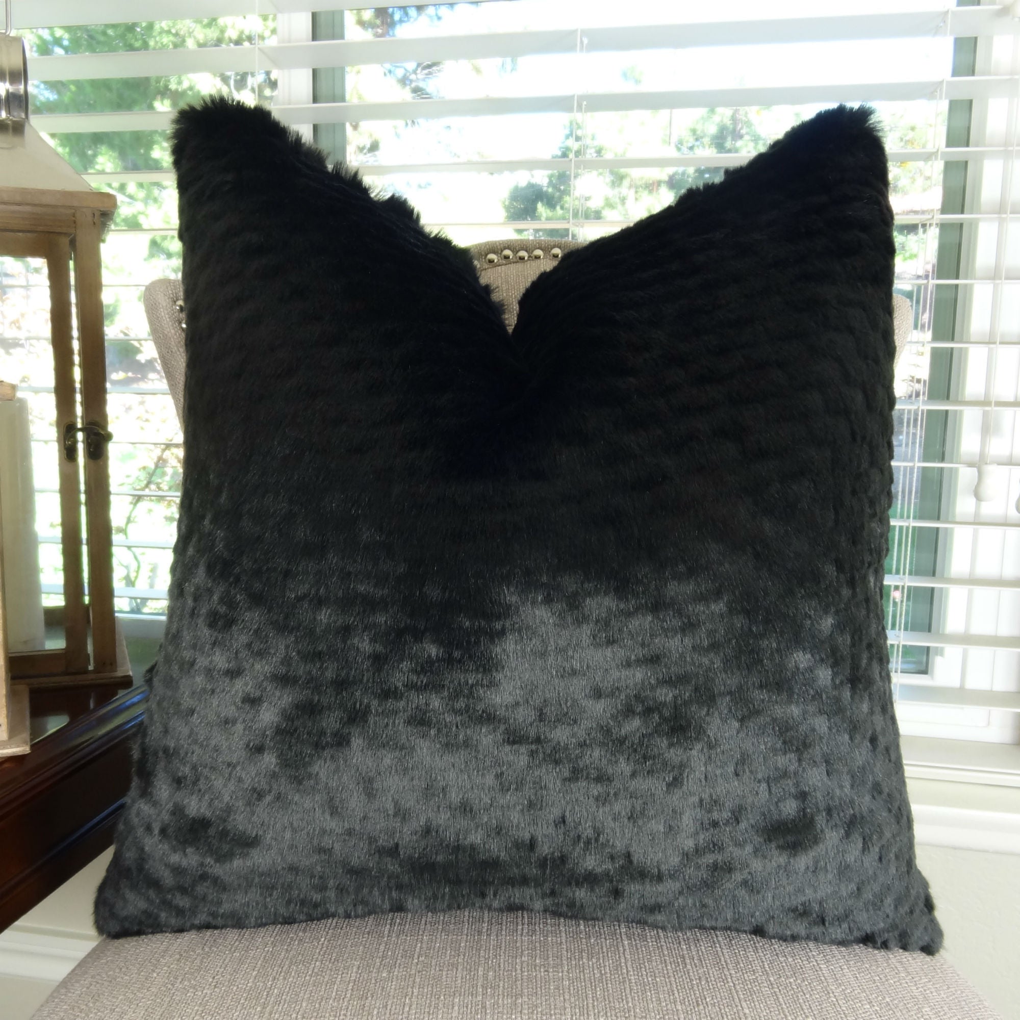 Black Onyx Luxury Faux Fur Throw Pillow Luxury Tissavel Accent Pillow 17447 PillowsAndDecor